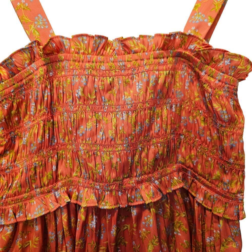 J. Crew Satin Floral Feartherweight Peplum Tank Coral Smocked Size Medium - Picture 10 of 10